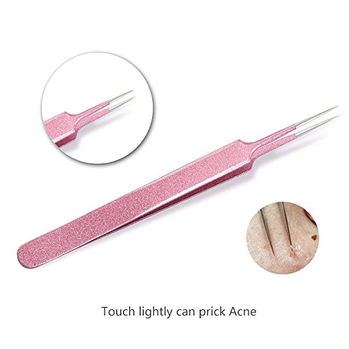 BUVE Blackhead Remover Needles Tweezers Acne Stick Pimple Spots Blemish Comedone Extractor Removal Tool Kit Stainless Steel Facial Cleaning Skin Care with Metal Case - Thumbnail 4