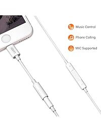 [Apple MFi certificado] Adaptador Lightning a jack de auriculares de 0.138 in compatible con iPhone 8 8 Plus X Xr Xs 7 7 Plus, función de control de música y llamada, compatible con iOS 11,10.3 y más   blanco