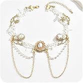 Gothic Lace Choker Necklace for Women, Pearl Sexy Tassel Adjustable Choker Necklace, Boho Halloween Jewelry for Festival Party Cosplay Costume Gifts