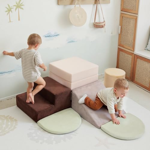 BanaSuper Motor Skills Path, 7 Pcs Baby Foam Blocks, Indoor Child Motor Modules, Play Mat & Climbing Blocks, Sensory and Physical Awakening Game, Gift for Girls and Boys