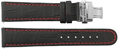 Quick Release Black Calf Leather Band Replacement Butterfly Buckle, 20mm Strap - B20029