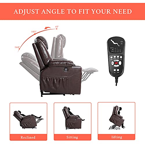 EASELAND Genuine Leather Power Lift Recliners Chair for Pregnant Woman and Elderly, OKIN Motor