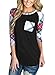Annflat Women's Casual Striped 3/4 Sleeve Pocket T Shirt Color Block Blouses and Tops Medium Black
