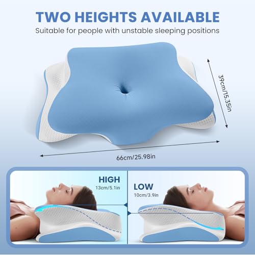 JINXIA Cervical Pillow for Sleeping, Memory Foam Pillow for Neck and Shoulder, Ergonomic Orthopedic Pillow, Side, Back & Stomach with Breathable Pillowcase, Blue