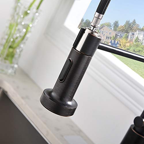 Friho Lead-Free Commercial Oil Rubbed Bronze Stainless Steel Single Handle Single Lever Pull Out Pull Down Sprayer Spring Kitchen Sink Faucet, Oil Rubbed Bronze Kitchen Faucets - Thumbnail 5