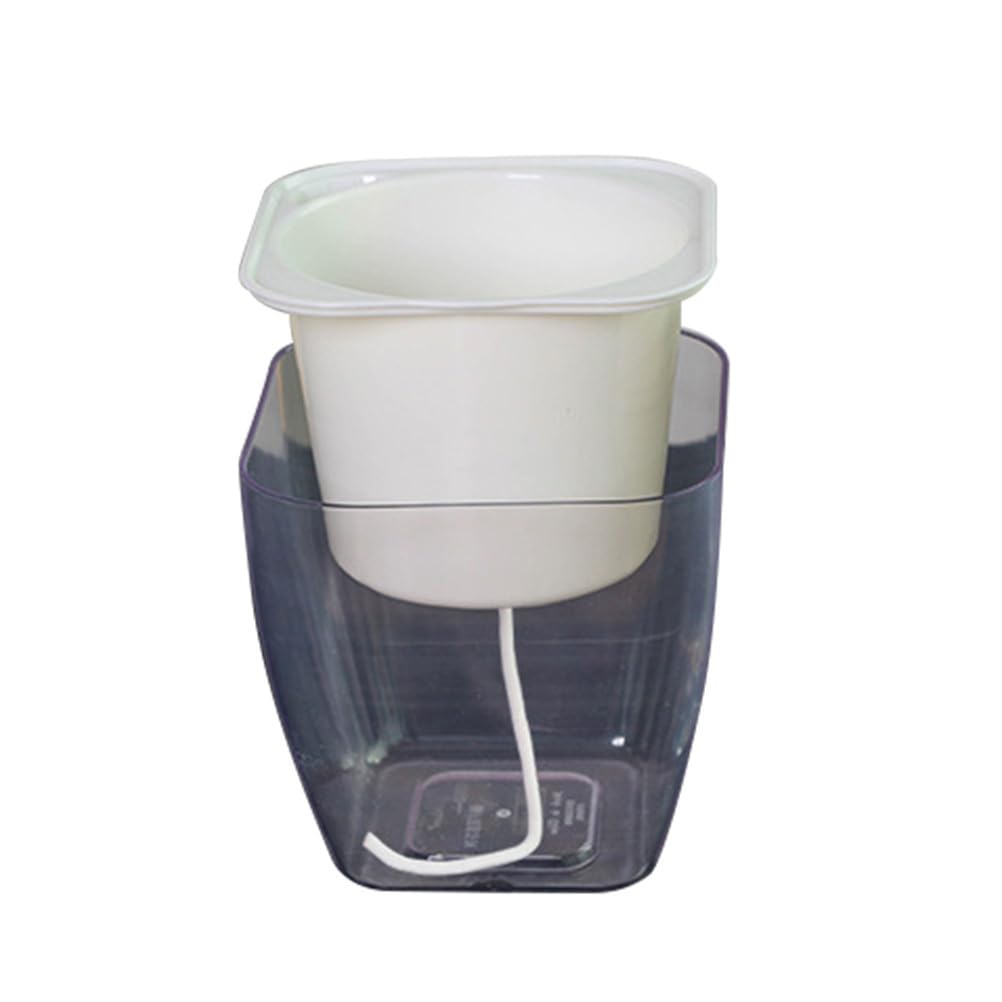 12. 5cm Double Deck Square Self Watering Planter with Wick Rope Lazy Flower Pot Transparent Basket Flower Pots Garden Planting Pots Automatic Plastic Pots