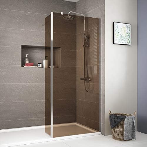 1400mm Walk in Wet Room Shower Enclosure Screen Panel with 300mm Flipper Panel | 8mm Easy Tea Glass Walkin Shower Enclosure with 300mm Return Panel and Support Bar-Brown