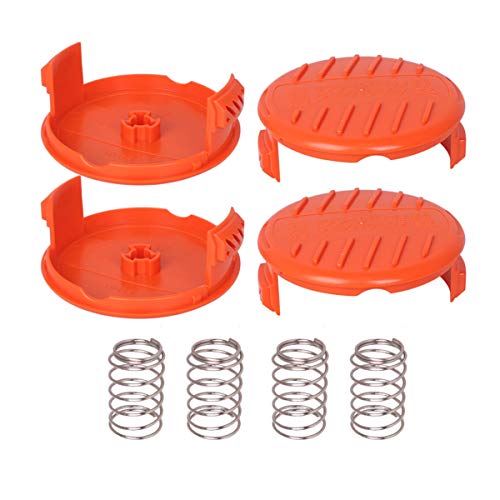 Homics 4 Pack Trimmer Replacement Spool Cap Covers, Weed Eater Parts Compatible with Black+Decker Trimmer RC-100-P (4 Spool Caps+4 Springs)