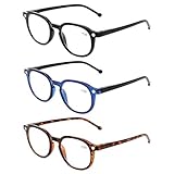 READING GLASSES 3 Pair Retro Round Spring Hinged Readers Great Value Quality Glasses for Reading