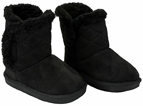 Baby Girls Toddler Warm30F Black Slouch Buttons/Sweater Knit Faux Fur Lined Soft Sole Infant Boots-3 - Thumbnail 2