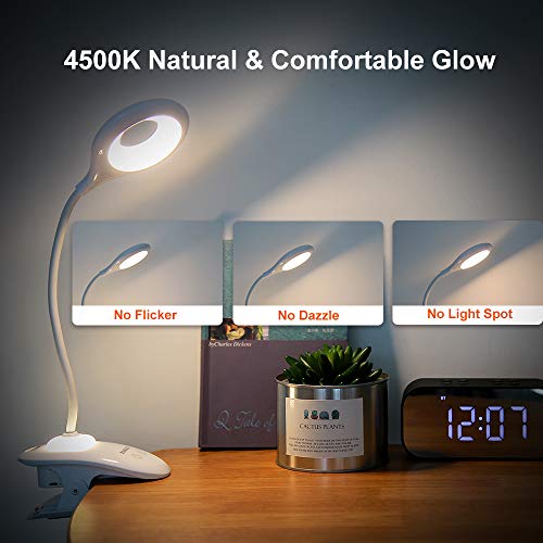 Raniaco Clip LED Reading Light,USB Rechargeable Touch Switch Reading Lamp-with Night Light,3 Adjustable Brightness Bedside Headboard Book Lamp with Day Light and Eye-Care Protection