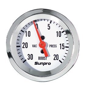 Sunpro CP8203 StyleLine Mechanical Vacuum/Boost Gauge - White Dial