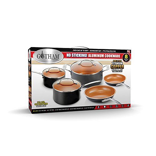 Gotham Steel 8-Piece Kitchen Set with Non-Stick Ti-Cerama Copper Coating by Chef Daniel Green - Includes Skillets, Fry Pans, Stock Pots and Sauce Pan