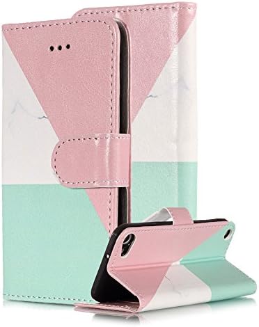 Marble Wallet Case for iPod Touch 5th/6th Generation,Card Holder Wallet for Women,Areall Colorful Hybrid Flip Folio Kickstand Shockproof Full Protective Phone Cover for iPod Touch 5,Pink White Blue