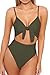 LEISUP Solid Army Green One Piece Plus Size Spaghetti Strap High Leg Thong Swimsuit