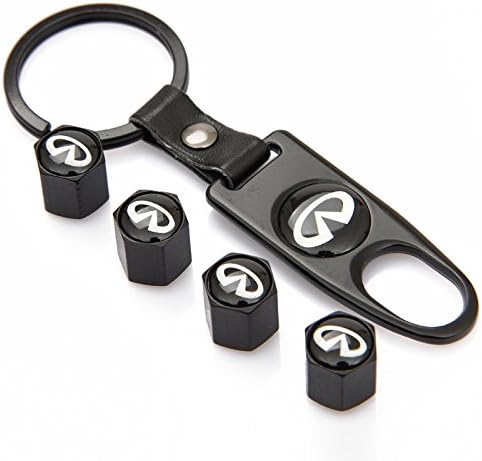 TKXT Black Universal Wheel Tire Valve Stem Air Caps Covers and 1 pcs Keychain For Infiniti