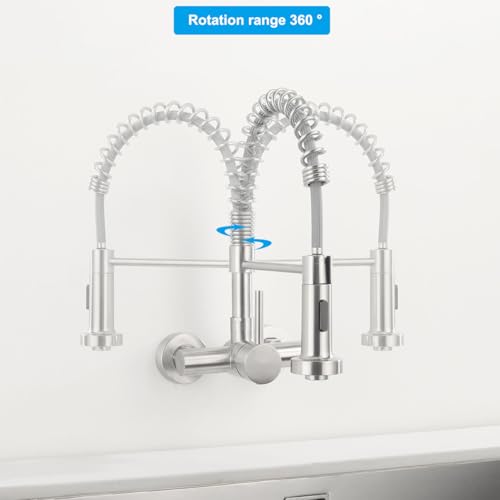 Tondiy 11cm Wall Mounted Kitchen Mixer Tap with Flexible Spout, 2 Jet Types | 360° Rotatable Stainless Steel Kitchen Tap | Ceramic Cartridge | Single Handle Brushed