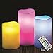 Glow Candles – Flameless Color-Changing Candles, 3 Battery-operated LED Pillar Candles with Remote (Real Wax)