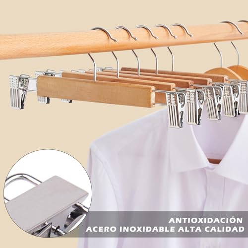 MXCOCO 10Pcs Perchas para Pantalones con Clip, Clip Pantalones Antideslizantes con Distancia Ajustable, Clips de Goma sin Arrugas, Perchas de Acero Inoxidable con Gancho Giratorio para Faldas y Jeans