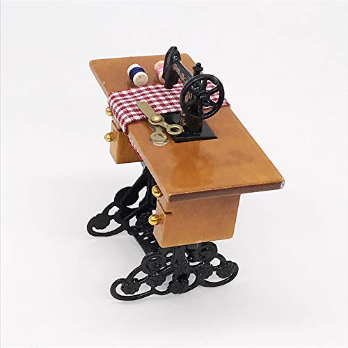 Kasien Dollhouse Accessory Mini Sewing Machine, Mini Sewing Machine with Thread For Wooden 1/12 Dollhouse Miniature Furniture