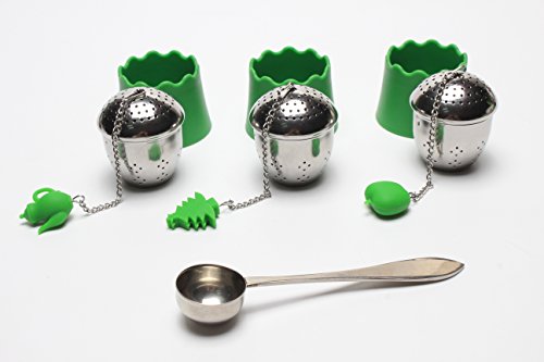 Loose Leaf Tea Infuser [TASSA] Stainless Steel Tea Strainers with Silicone Handle and Silicone Base 3X Plus Stainless Steel Spoon Scooper. - Thumbnail 6