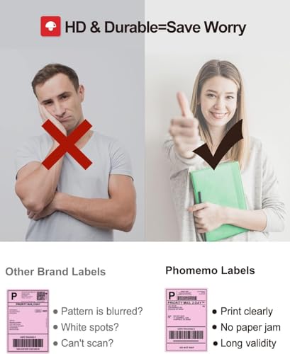 Phomemo 4 x 6 Inches 500 Pink Shipping Labels Compatible with Munbyn Printers Phomemo Thermal BPA Free Self-Adhesive 100 x 150 mm