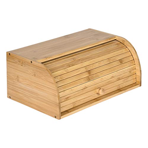 Shan-s Natural Wooden Roll Top Bread Box Kitchen Counter Food Storage Container Bamboo Expandable Drawer Organizer Storage Bin Rolltop Breadbox
