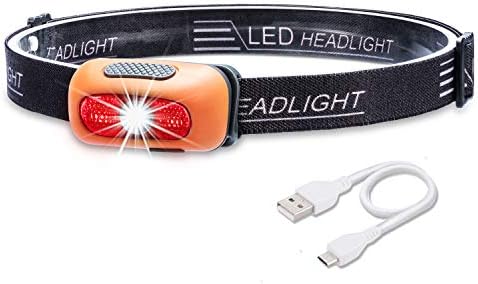 Akale Rechargeable Head Torch, Super Bright Led Headlamps, 5 Modes, White & Red LED, 160LM, Water Resistant, for Running, Camping, Hiking & Fishing, USB Cable Included, Orange
