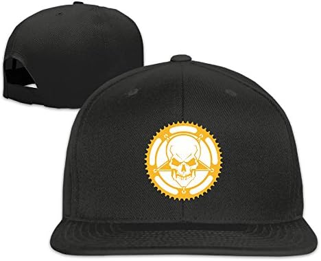 Skull And Gear Motorcycle Logo Solid Snapback Baseball Hat Cap One Size Black