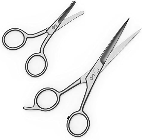 Pet Grooming Scissor Kit - (2 Pairs - 1 for Body and 1 for Face + Ear + Nose + Paw) Sharp and Long Lasting Stainless Steel Blades - Dog Grooming Scissors for Dogs and Cats