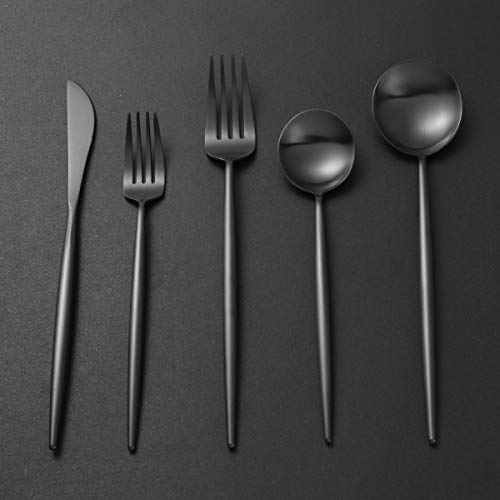 Artthome 20-Piece 18/10 Stainless Steel Flatware Silverware Dinnerware Set Cutlery Tableware Include Knife Fork Spoon (Black Matte)