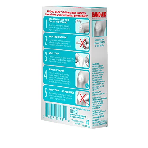 BAND-AID BRAND HYDRO SEAL ADHESIVE WATERPROOF BANDAGES, LARGE HYDROCOLLOID GEL BANDAGES FOR FIRST AID SUPPORT BETTER HEALING FOR MINOR BLISTERS, CUTS & SCRAPES, FSA/HSA ELIGIBLE, 6 CT