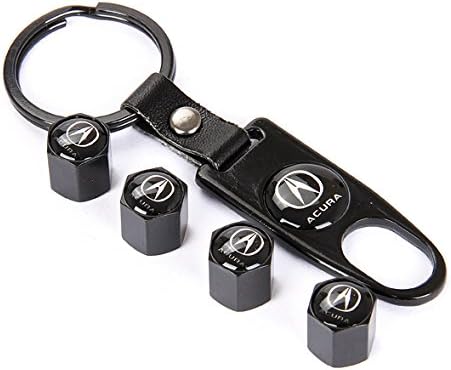 eXeAuto Black Tire Valve Stem Air Caps Cover and Keychain Combo Set for Acura