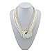 Bocar White Seed Beads Multilayer Chunky Bib Statement Knot Necklace (NK-10316)