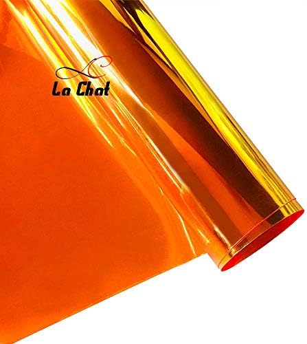 La Chat 1 Roll 8"x37" (20cm x 95cm) Roll PVC Holographic Clear Film Mirrored Foil Holographic Vinyl Graphic Fabric for Shoes Bag Sewing Patchwork DIY Bow Craft Applique (Orange)