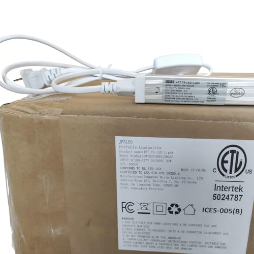 JESLED 10 Pack LED Shop Light 4FT, 20W, 2200LM, 6500K Super Bright White, T5 LED Tube for Garage, Workshop, Warehouse, 4 Foot Linkable Ceiling Lights, Plug and Play, ETL Listed