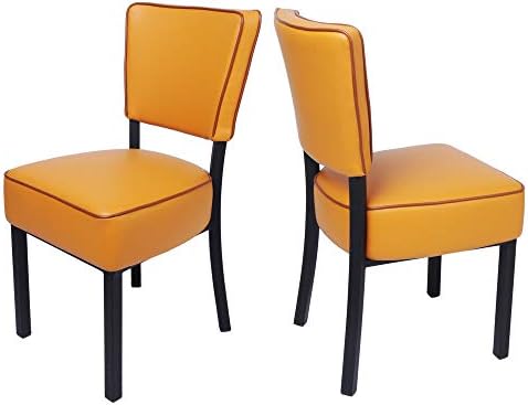 Luckyermore Kitchen Dining Chairs Set Of 2 Modern Classic Leather Side Chair For Dining Room Cafe Bedroom Orange Amazon Sg Home