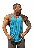 Physique Bodyware Mens Blank Y Back Stringer Tank Top. Built In America (X-Large, California Blue)