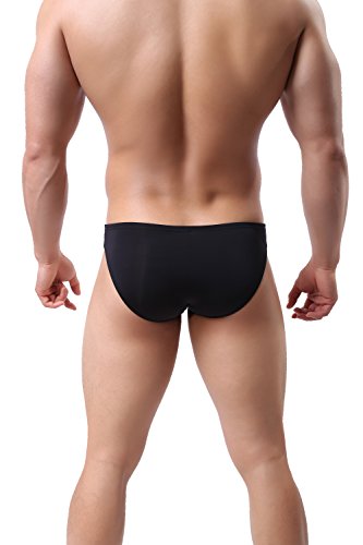 ONEFIT Sexy Mens Triangle Underwear Elephant Nose Punch Ice Silk Thongs, Black, Medium