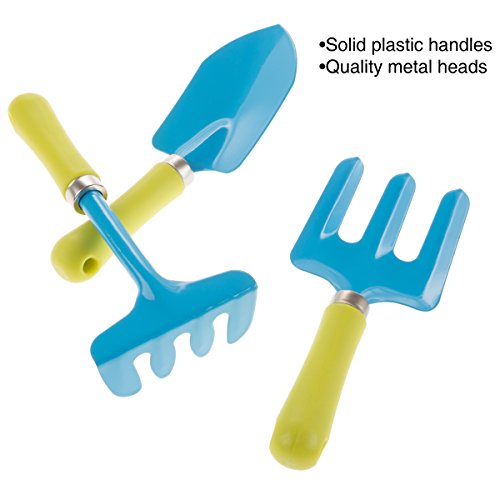 Hey!Play! 80-PP-Gsp Kid's Tool Set with Child Safe Shovel, Rake, Fork Gloves, and Bucket-Mini Gardening Kit for Boys and Girls, Blue - Thumbnail 2