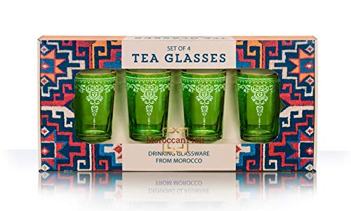 Moroccan-Morjana-Relief-Tea-Glasses-Set-of-4-Green