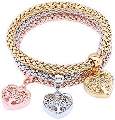 MEIDIJINGBEI 3PCS Gold/Silver/Rose Gold Corn Chain Crystal Charms Multilayer Bracelets for Women