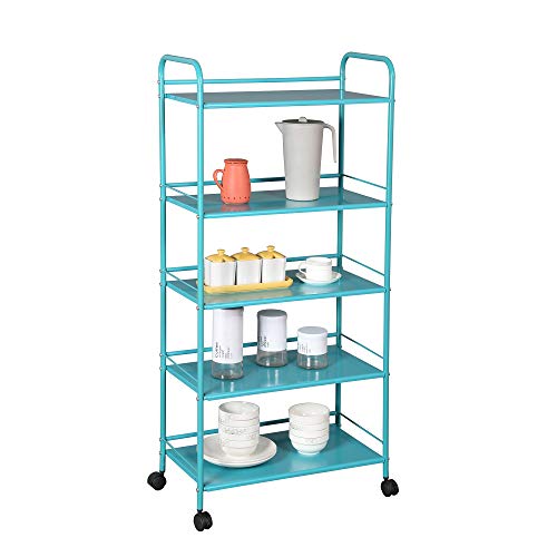 HOMEFORT 5Tier Metal Rolling Utility Cart, 5Shelf Storage Organizer, Wire Shelf Unit with