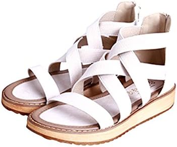 Reiny Women's Comfort Leather Flat Zip Summer Sandles Sandals White 40 8.5 D(M) US