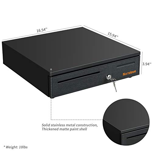 Cash Register Drawer -Nurxiovo 16 Inch Money Box 5 Bill 8 Coin Money Tray Lock/Point of Sale (POS) System Machine RJ11/RJ12 Interface/Open with Keyï¼ˆBlackï¼‰