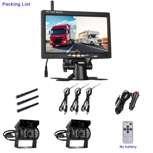 Wireless Digital Backup Camera System, 7 Inch AHD Split Screen with IP69 Waterproof Backup Camera, Infrared Night Vision, Dual Backup Camera for Truck/Trailer/Motorhome/Van
