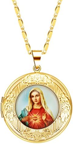 IFFURMON Gold Plated Matte Round Living Floating Charm Memory Locket Pendant Jesus Necklace