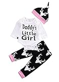 Baby Girls Daddy's Little Girl Long Sleeve Bodysuit and Deer Pants Outfit with Hat (12-18M, White+Black)