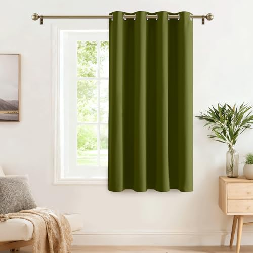 PONY DANCE Blackout Christmas Curtain - Eyelet Top Curtain Window Treatments for Home Decoration Room Darkening Panel for Boys' Room, 1 PC, 52-inch by 54-inch, Olive Green