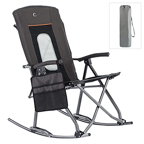 PORTAL Folding Camping Rocking Chairs Outdoor Mesh Patio Rocker Recliner Chairs with High Back